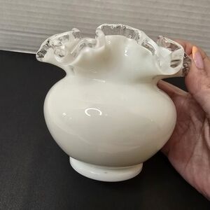 Vintage Fenton Silver Crest White Ruffled Glass Vase
